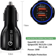 30W Dual Port Car Charger with Qualcomm Quick Charge 3.0